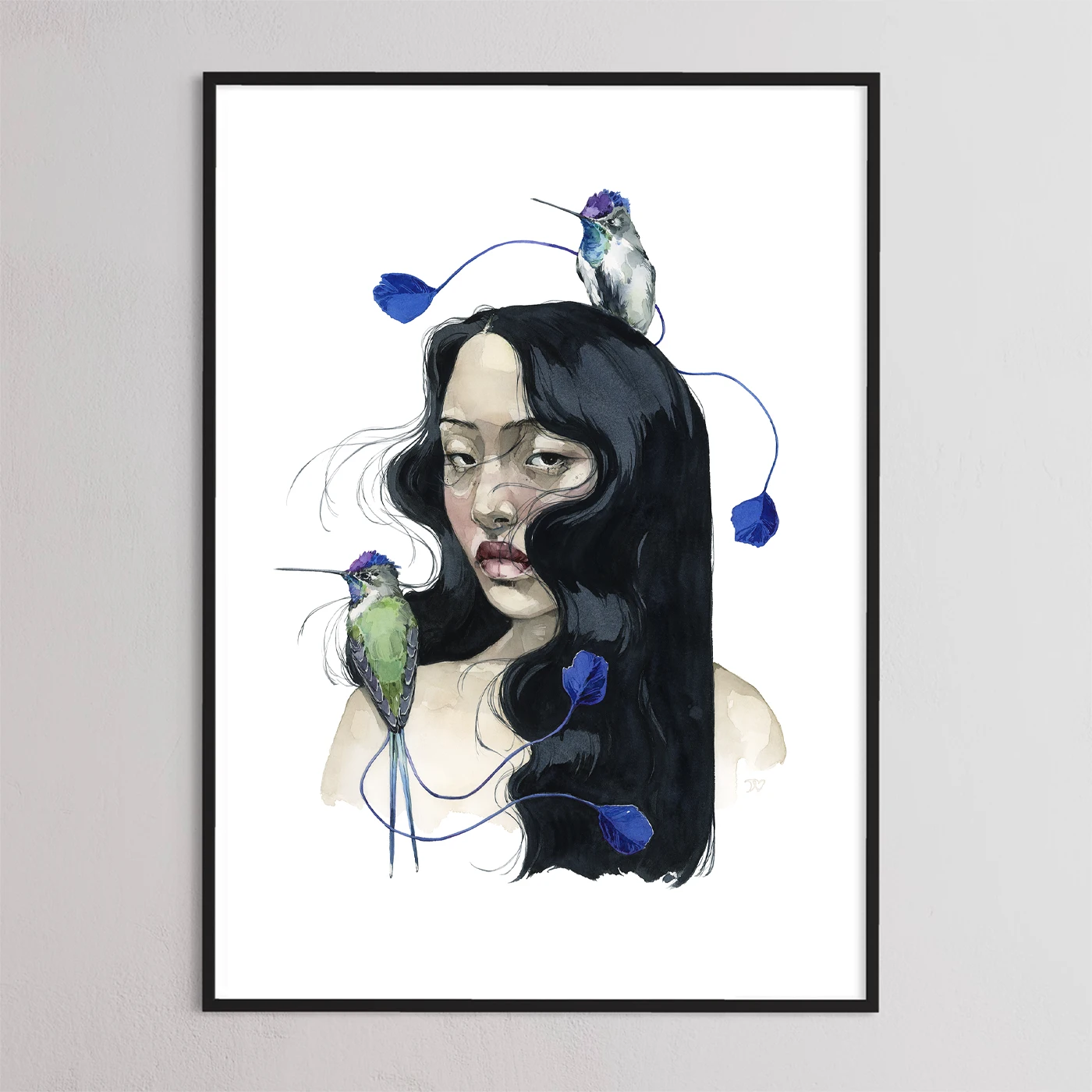 Girl with marvelous spatuletail - print by Polina Bright